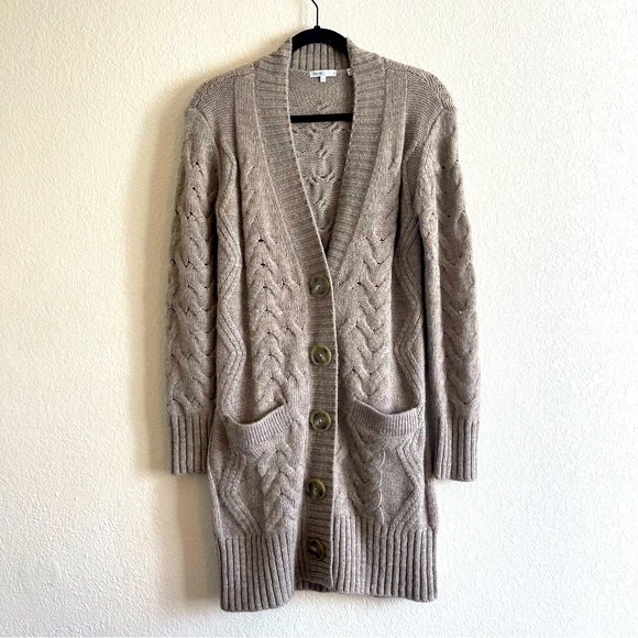 Vince Sweaters - Vince Longline Wool Alpaca Cable Knit Large Button Cardigan Women’s Size Small